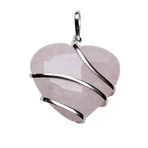 SATYAMANI Natural Stone Rose Quartz Wrapped Heart Energy Pendant For Man, Woman, Boys & Girls- Color- Pink (Pack of 1 Pc.)