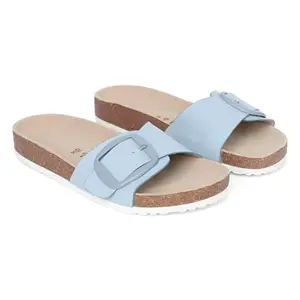 LOUD POUT Loudpout Ice Blue Comfortable Women’s Flats - Adjustable Big Buckle, Suede Footbed Lining, Open-Toe Design