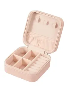 Scintillare By Sukkhi Jewellery Organiser PU Leather Zipper Portable Storage Box Case with Dividers Container for Rings, Earrings, Necklace Home Organizer (Pink) JB107111