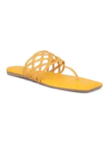 INC.5 Women Mustard Woven Design Open Toe Flats