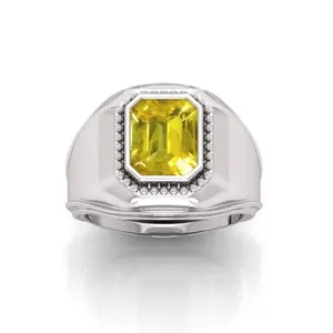 RRVGEM Yellow Sapphire Ring 12.25 Carat Yellow Pukhraj Ring Silver Plated Ring Adjustable Ring Size 16-22 for Men and Women