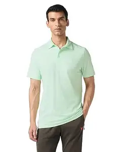 TECHNOSPORT Men's Solid Slim Fit Polo Collar T-Shirt COTFLEX Half Sleeve Button Polyester for Gym Running Workout UPF50+ Anti Odour