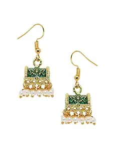 OOMPH Jewellery Green Meenakari Pearls Ethnic Small Palki Jhumka Earrings For Women & Girls Stylish Latest (EHC120_AMR2)