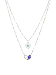 MINUTIAE Stylish Evil Eye & Heart Shaped Double Layered Necklace Chain| Pendant Valentine Gift Women & Girls | With Extendable Chain
