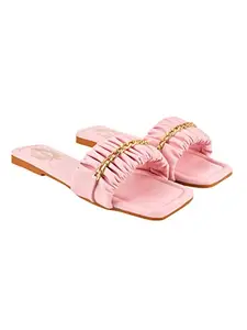 Shoetopia Chain Detailed Casual Pink Flats for Women & Girls /UK3