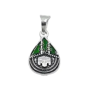 Sahiba Gems Pure Silver/Chandi Mecca Madina Water Drop Design Spiritual Muslim Locket Pendant for Men & Women