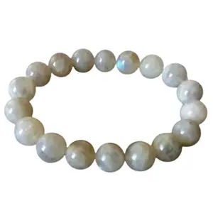 RRJEWELZ Unisex Bracelet 10mm Natural Gemstone Moonstone Round shape Smooth cut beads 7 inch stretchable bracelet for men & women. | STBR_05766