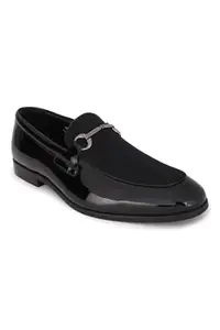 Louis Philippe Men Black PU Slip Ons