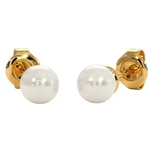 Gemz Mine Real Pearl Studs Gold Freshwater Pearl Studs Freshwater Pearl Earrings Cultured Pearl Earrings With Lab Certified White Pearl Ear Studs Sacha Moti Earring For Women & Girls