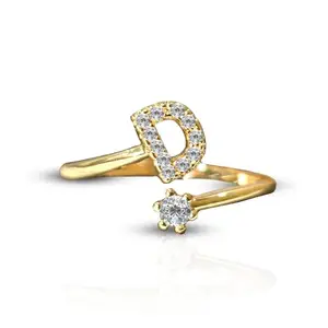 Adjustable Initial 'D' Letter Ring, Gold-Plated with Cubic Zirconia