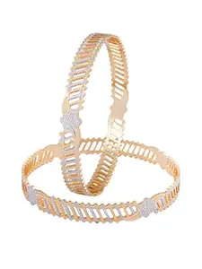 Adwitiya Collection Women Set of 2 24CT Gold Plated Handcrafted Textured Pattern Bangles (2.8)