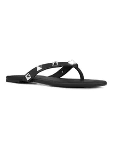 Inc.5 Womens Black Striped T-Strap Casual Flats Sandals
