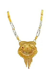 Traditional Gold Plated Mangalsutra Necklace, Beaded Chain with Pendant, Indian Wedding Jewellery