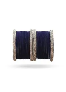 CHHAVI Stylish & Elegant Metal velvet bangle With Jaipuri lakh stone bangle for women & Girls (Dark Blue, 2.4)