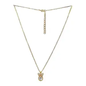 Ayesha Butterfly Pendant Necklace with Circular Diamante Stud Gold-Toned Mini Pendant Necklace for Girls, Women | Pendant: 2x1 cm | Length: 40 cm