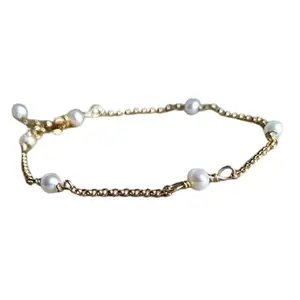 LKBEADS Silver Plated Bracelet with White Smooth Fresh Water Pearl Beads – Round 6mm – 7 inch Adjustable – For Men & Women|LK_STACK_03015