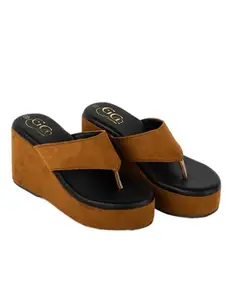 UUNDA Fashion Women's Brown Suede Wedge Slippers with Toe Separator – Comfortable Platform Flip-Flop Style Heels for Casual & Daily Use UN-New-5125_36