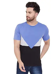 GRITSTONES Blue/Grey and Black Half Sleeves Color Block Round Neck T-Shirt for Men -GSHSTSHT2535BLUGMBLK_S
