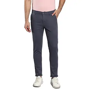 Dennis Lingo Solid Cotton Men's Casual Trouser, Tapered Fit, Mid Rise, Stretchable Ankle Length Chino Trousers Pant for Men Steel Grey