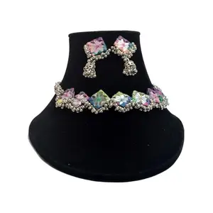 Diamond Mirror Choker in Dark Multi - Premium Materials with Oxidized Finish, Lightweight Design for Ethnic & Fashionable Jewelry.