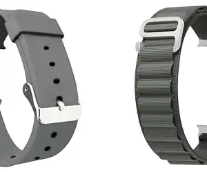 ACM Pack of 2 Watch Strap Slide 42mm 44mm 45mm 46mm 49mm Silicone & Nylon Belt compatible with Punnkfunnk T-Storm Smartwatch Sports with Sports Hook Band (Grey)