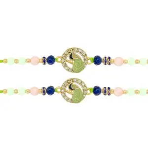 Divine Peacock Designer Rakhi, Traditional Raksha Bandhan Thread with Roli, Chawal,chandan and Mishri.