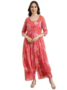 SHOWOFF Women's Round Neck Sleeveless Pink Printed Top & Trousers Set Comes with Jacket-DW-5694_Pink_L