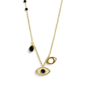 IRAZ 18K Gold Plated Anti Tarnish Stainless Steel Waterproof Evil Eye Pendant Necklace