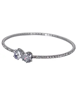 La Belleza Contemporary Rhodium Cubic Zirconia Studded Adjustable Front Open Girlish Sleek Bracelet/Bangle/Kada for Girls and Women
