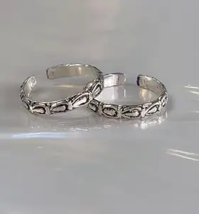 925 Sterling Silver Toe Rings for Women, Traditional Pattern, Adjustable, Set of 2
