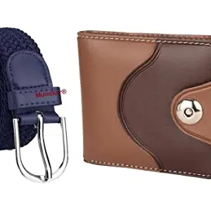 Mundkar Denim 3Fold Wallet & Fabric Elastic Belt for Men & Women (Blue)