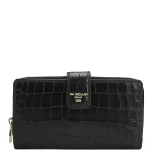 Da Milano Genuine Leather Black Flap & Zip Women Wallet (0985C)