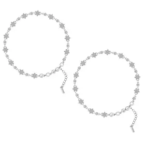 Ragya Jewels Rhodium Plated 925 Sterling Silver Cz Radiant Ribulet Anklet For Womens