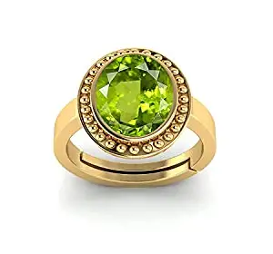 JEMSKART 7.25 Ratti 6.55 Carat AA++ Quality Certified Natural Green Peridot Gemstone Gold with White panchdhatu Metal Adjustable Ring/Anguthi for Men and Women