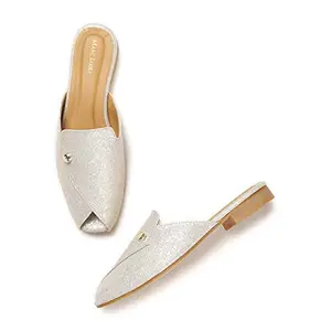 Marc Loire Women's Glittered Smart Casual Slip on Mules Flat Chappals (Gold, 5)