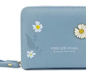Valerie Women Small Wallet for Girls Credit Card Holder Coin Purse Zipper Small Secure Card Case Cute Wallets Mini Wallets for Women (Blue)