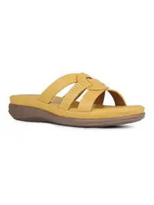 Inc.5 Womens Yellow Cross strap Round Toe Casual Heel Mules
