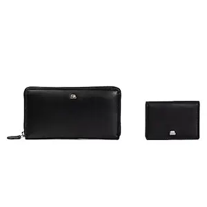 BROWN BEAR Genuine Leather RFID Ladies Wallet and Card Holder Gift Set Combo - Stylish, Secure, and Elegant Accessories for Women (Black)