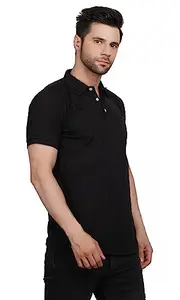 black cool Men's Solid Polo T-Shirt Slim Fit (XXL, Black)