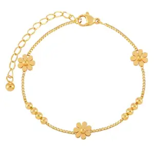 JEWILLEY Gold Plated Stainless Steel Anti Tarnish Waterproof Stylish Flower Single Anklet For Girls and Womens (Onesize)