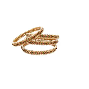 MEHAK CURATORS Traditional Antique Gold Plated Pearl Kemp Bangles for Women and Girls set of 4 (2.8)