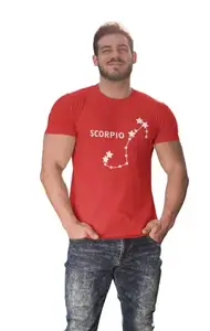 Bag It Deals Scorpio Stars (BG White) Red Round Neck Cotton Half Sleeved T-Shirt with Printed Graphics