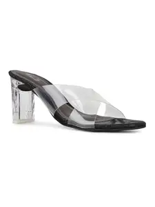 Inc.5 Womens Black Transparent Square Toe Party Wear Block Heel Mules