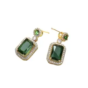 Aarv Collection Korean Statement Wedding Party Minimal Green Square earrings for Women & girls