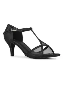 Inc.5 Womens Black Party Wear Transparent Round Toe Block Heel Sandals