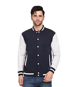 AWG ALL WEATHER GEAR Cotton Blend Men's Rich Cotton High Neck Slim Fit Varsity Bomber Style Jacket (Awgv-Bu-S,Navy Blue,Small)