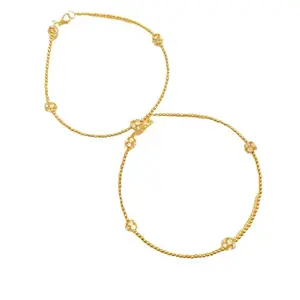 NANMAYA Handmade Collection Golden Beads Alloy Anklets 10.5 Inches Pack of 2