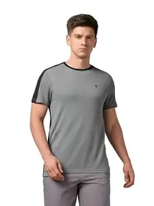 TECHNOSPORT Men's Slim Fit Color Block T-Shirt, Technocool Quick Dry Anti-Microbial Short Sleeve Sports Tee for Gym, Running, Training & Everyday Wear