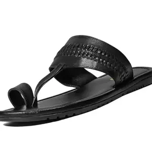 LOUIS STITCH Black Leather Kolhapuri Style Sandals | Lightweight Comfortable Cushion Casual Sandals Flip Flops | Men’s Casual Leather Slippers | LSOF-014-JB| UK-8