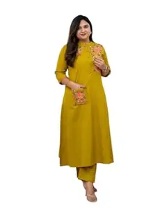 V.K.CRAFT Women's Cotton Printed Straight Kurti with Pant